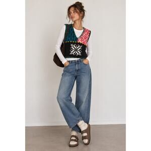 Vintage GAP Knit By Hand Sweater Vest Women’s M Patchwork Fair Isle Wool